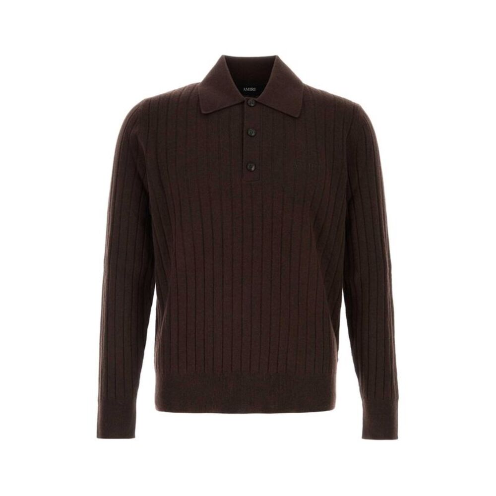 Amiri Men Dark Brown Wool Blend Polo Shirt
